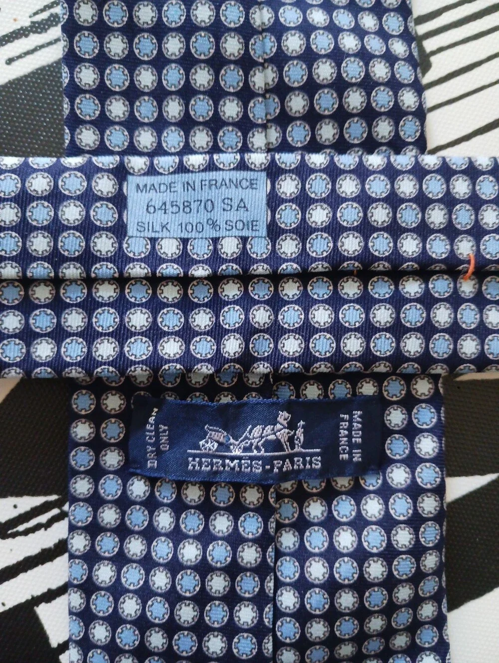 Hermes Cassette Tape Classic Blue Micro-Pattern Men’s Tie, 645870 SA, France